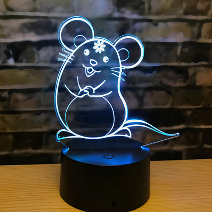 Zodiac LED night light in ox model on ABS base, showing touch-activated seven colours and 87x87x41mm dimensions