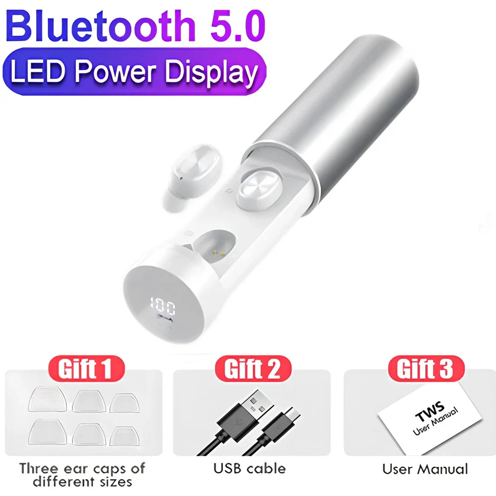 Mini portable pull-out Bluetooth headset in charging case with multiple colour options
