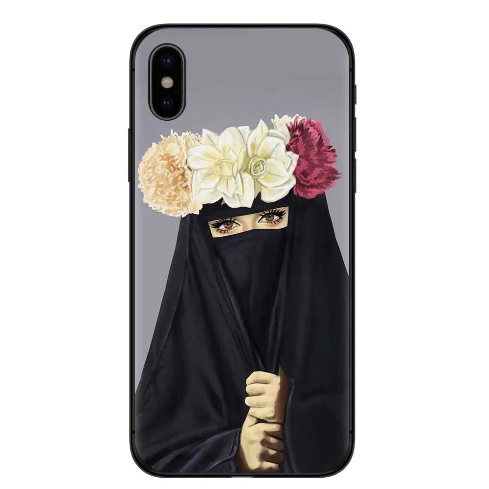 Islamic hijab veil girl design TPU phone case with rhinestone floral letter pattern