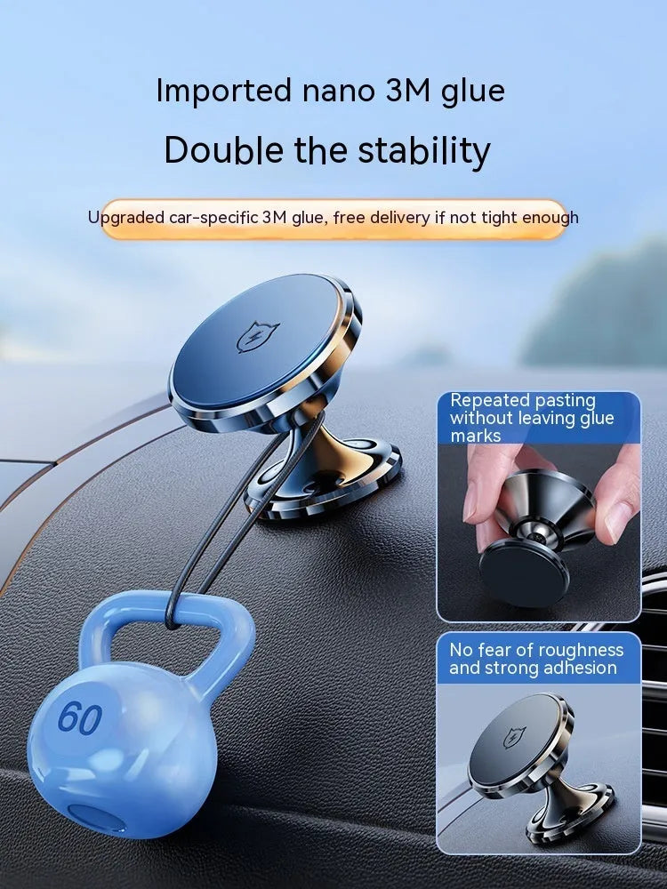 Shiny black magnetic car phone holder with alloy construction and N52 magnets for dashboard mounting