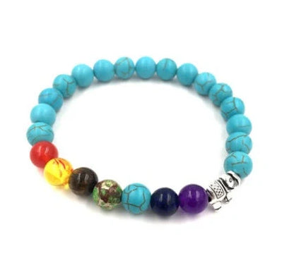 Agate molten rock 8mm energy chakra bracelet with colourful beads and alloy accents
