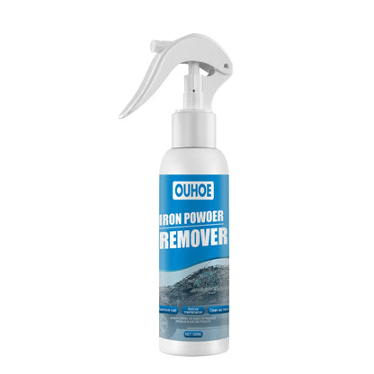 Automotive iron powder rust remover spray bottle with blue square sponge and towel applicators