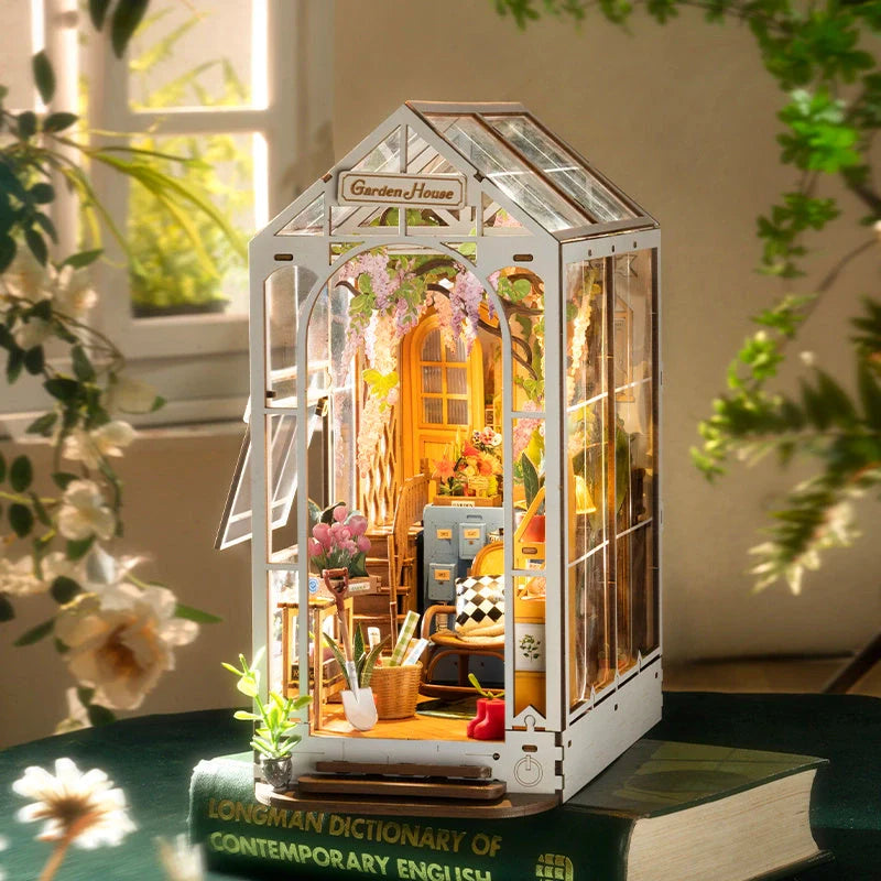 Robotime Rolife Garden House Book Nook DIY Kit for creative bookshelf decoration