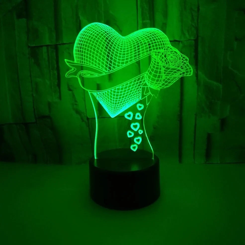 3D night light with acrylic panel and ABS base showing multi-colour illumination options