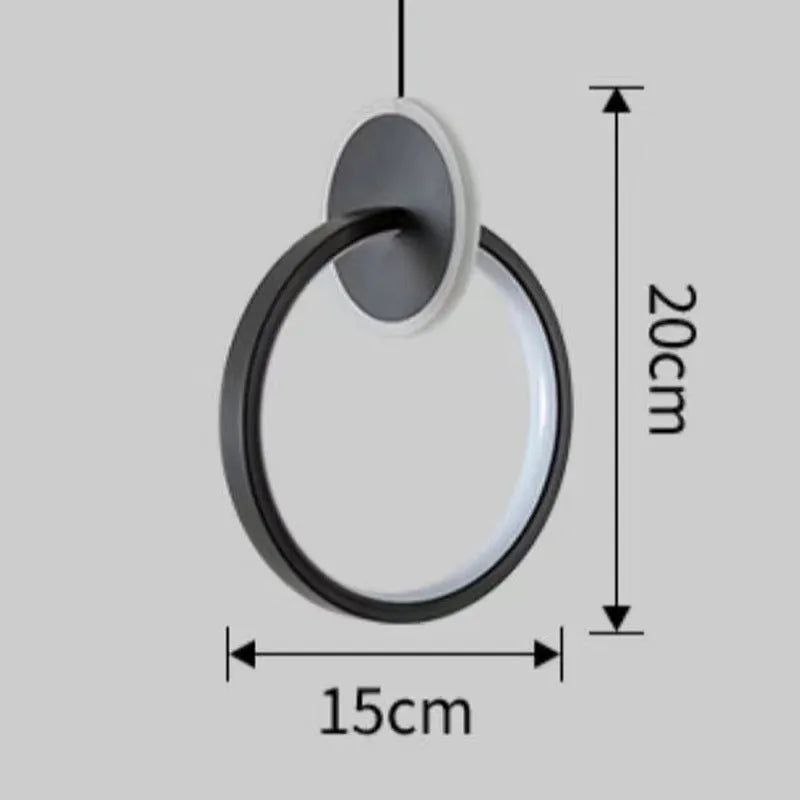 Nordic black double ring LED bed lamp chandelier with adjustable height above bedside