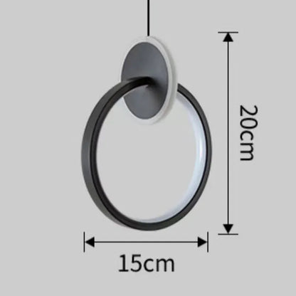 Nordic black double ring LED bed lamp chandelier with adjustable height above bedside