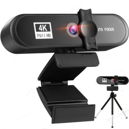 Premium 4K auto-focus webcam with dual microphones for clear, high-quality video and audio during video calls, live streams, and online conferences