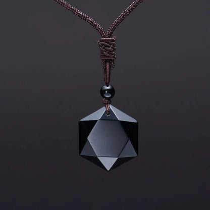 Handcrafted obsidian six-pointed star sweater chain, a unique fashion accessory