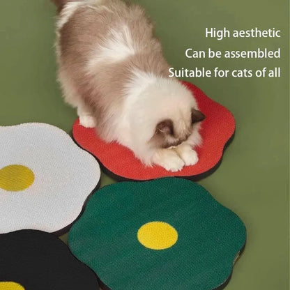 Grey wall-mounted corrugated cat scratching board attached to a door with nano adhesive.