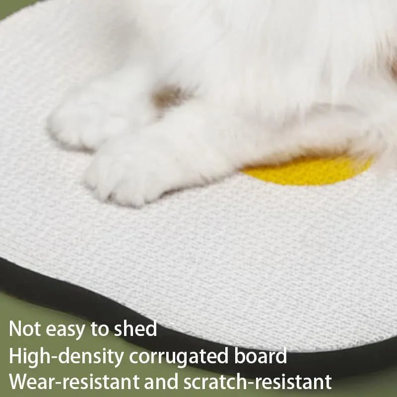 Grey wall-mounted corrugated cat scratching board attached to a door with nano adhesive.