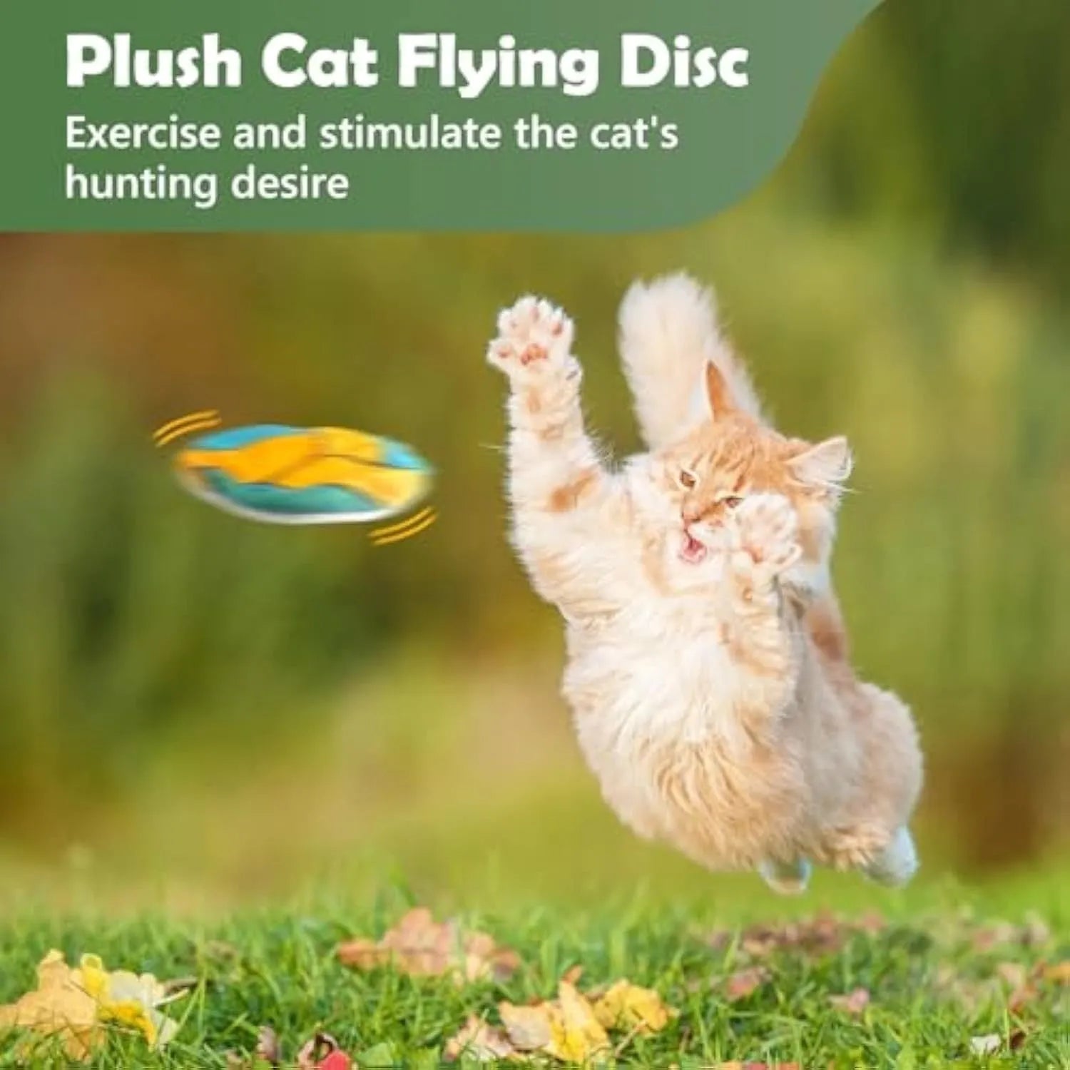 Soft plush cat flying disc toy with sports ball print, containing catnip and a crinkle layer, measuring 5cm.