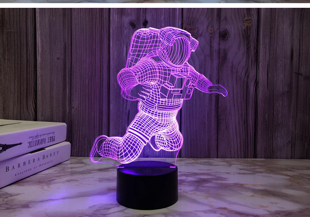 3D astronaut LED night light with USB plug showing dimensional design and compact bedside placement