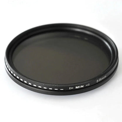 Adjustable camera ND filter set with diameters from 37mm to 95mm for light reduction