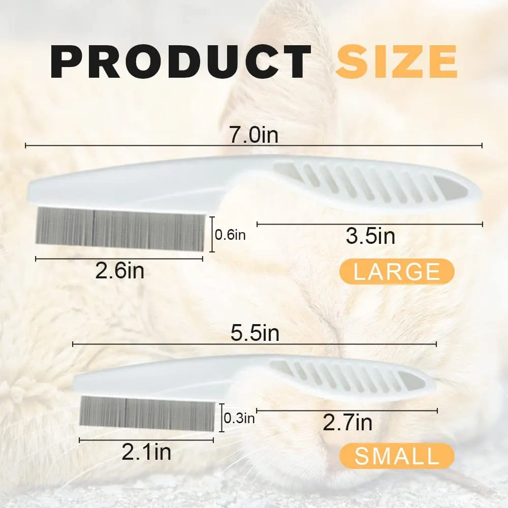 Multifunctional pet comb with fine-tooth stainless steel head, non-slip handle, washable body, in Blue, Rose Red, or White.