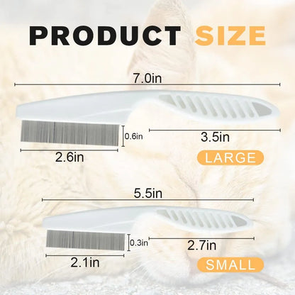 Multifunctional pet comb with fine-tooth stainless steel head, non-slip handle, washable body, in Blue, Rose Red, or White.