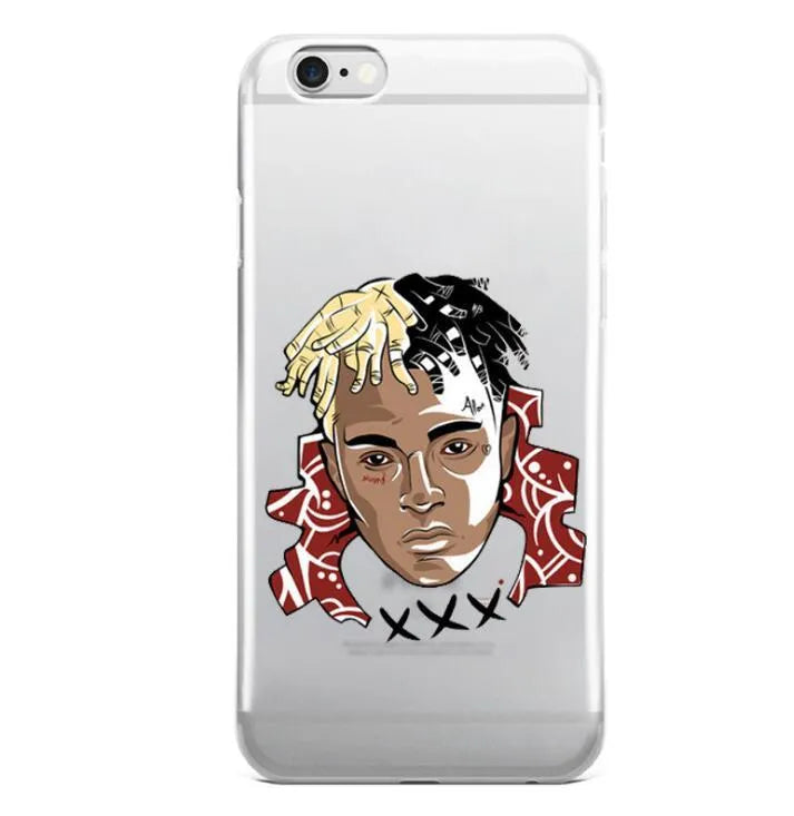 Clear half-wrapped iPhone case with XXTentacion pattern and matte finish.