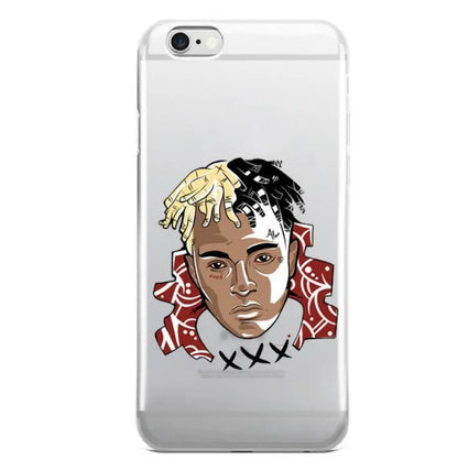 Clear half-wrapped iPhone case with XXTentacion pattern and matte finish.