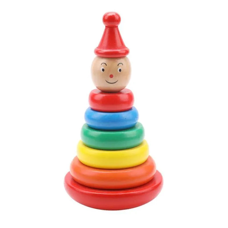 Wooden stacking toy, stacked circle design, tumbler rainbow tower colourway, 7.5 x 9 x 9 cm
