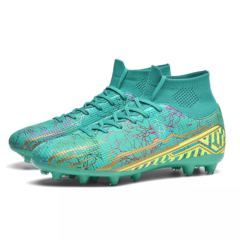 Youth high-top spike turf football shoes in various colours, sizes 35-47