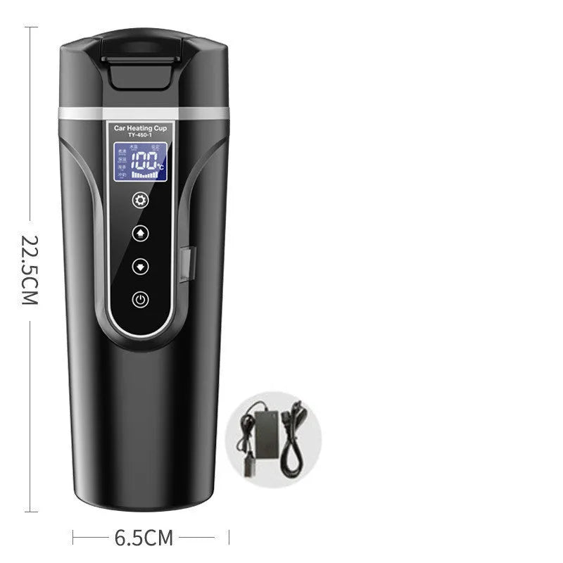 Black portable car electric heating cup with digital display and 400ml capacity