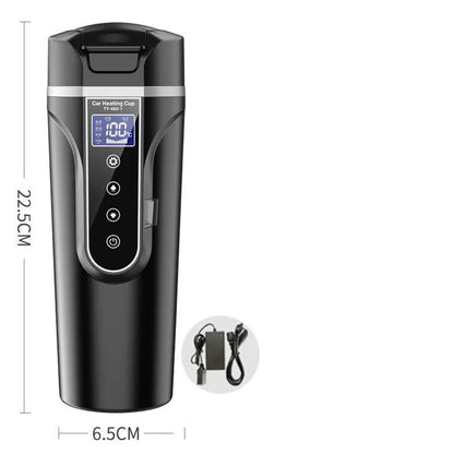 Black portable car electric heating cup with digital display and 400ml capacity