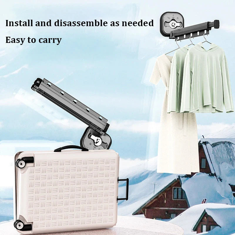 Aluminium suction cup folding clothes hanger with retractable drying rack