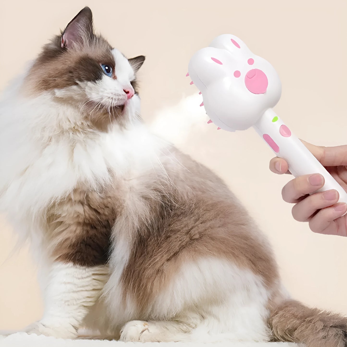Rechargeable pet steam grooming comb in green, pink or white with cartoon design