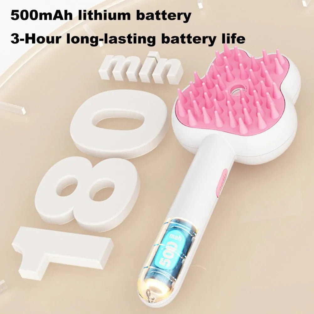 Rechargeable pet steam grooming comb in green, pink or white with cartoon design