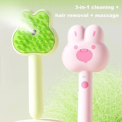Rechargeable pet steam grooming comb in green, pink or white with cartoon design