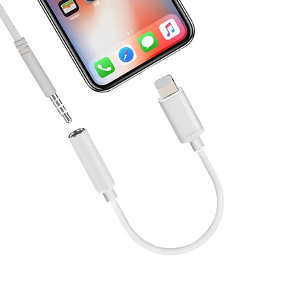 White Lightning to 3.5mm headphone adapter for iPhone 7, 6, and 6S models.