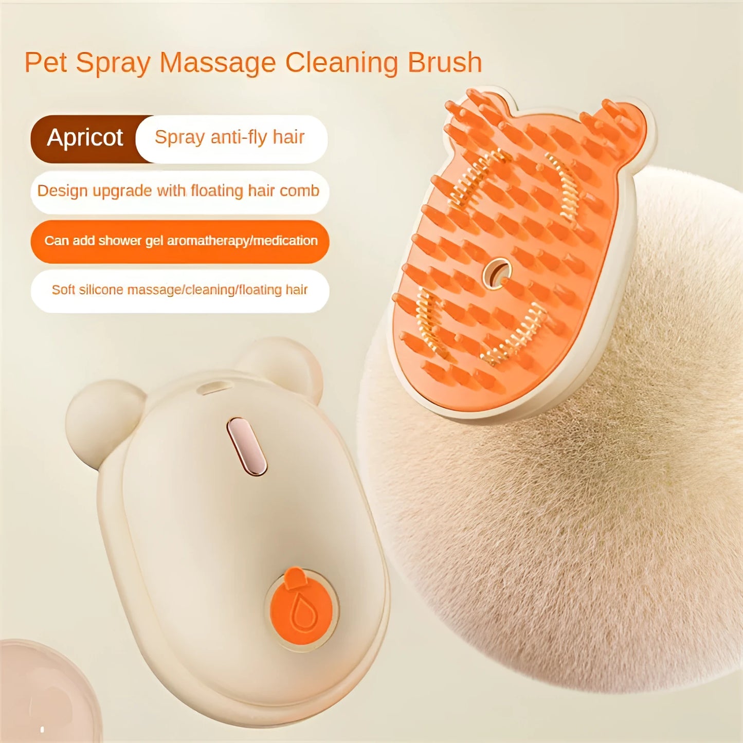 Pink and yellow rechargeable pet grooming comb with detachable head and spray function.