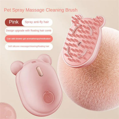 Pink and yellow rechargeable pet grooming comb with detachable head and spray function.