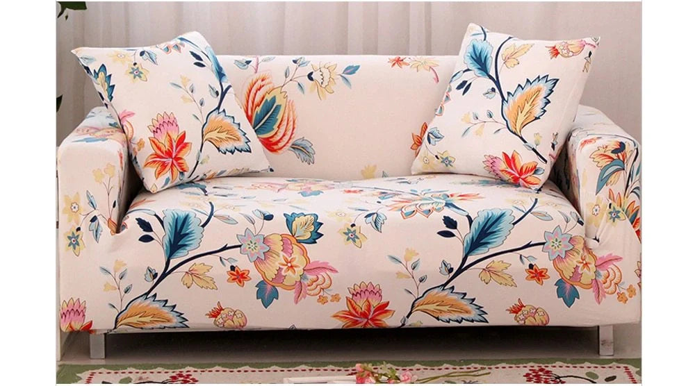 Elastic sofa cover in navy blue with high-density fabric for stain protection