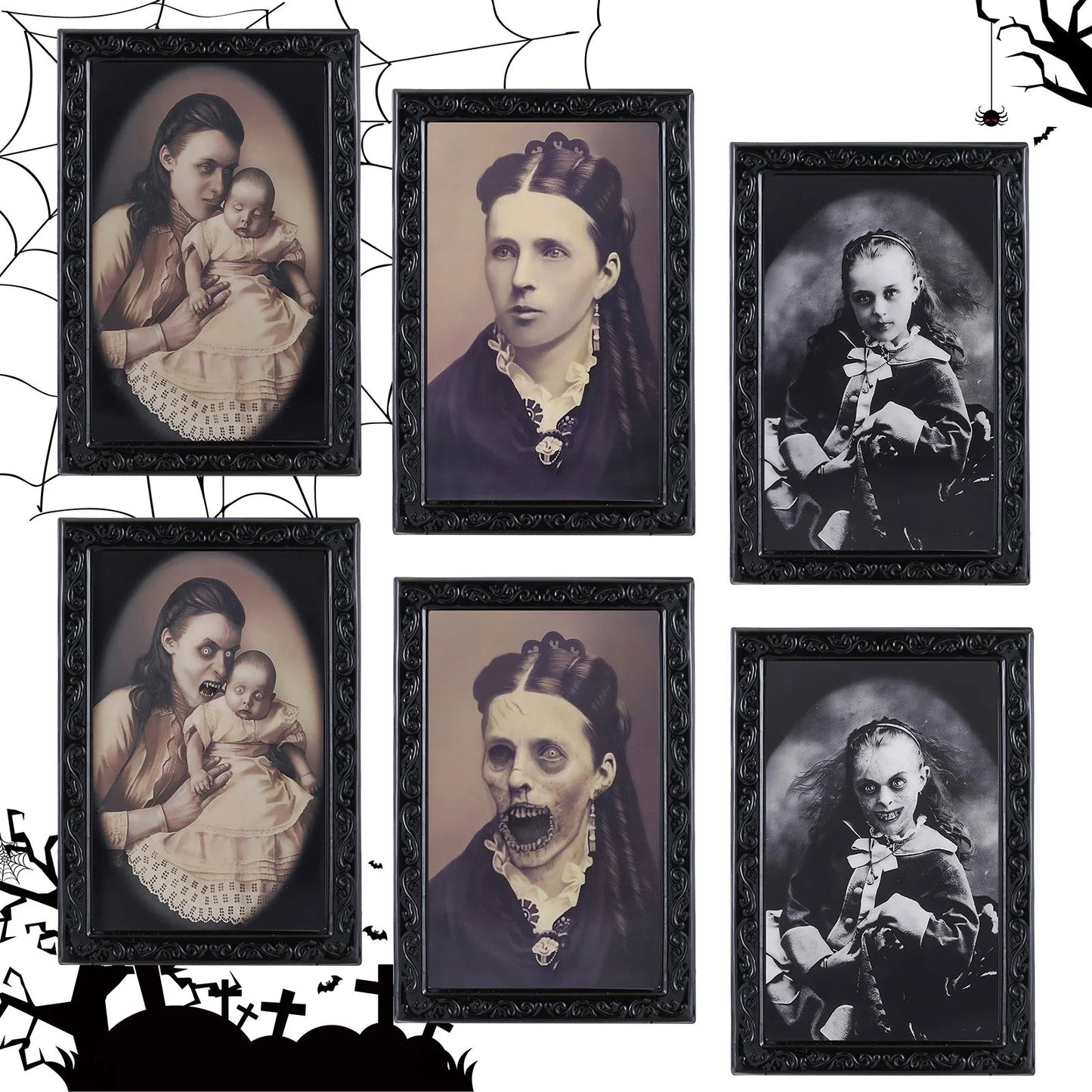 Spooky 3D changing face Halloween picture frame with realistic ghostly figure design