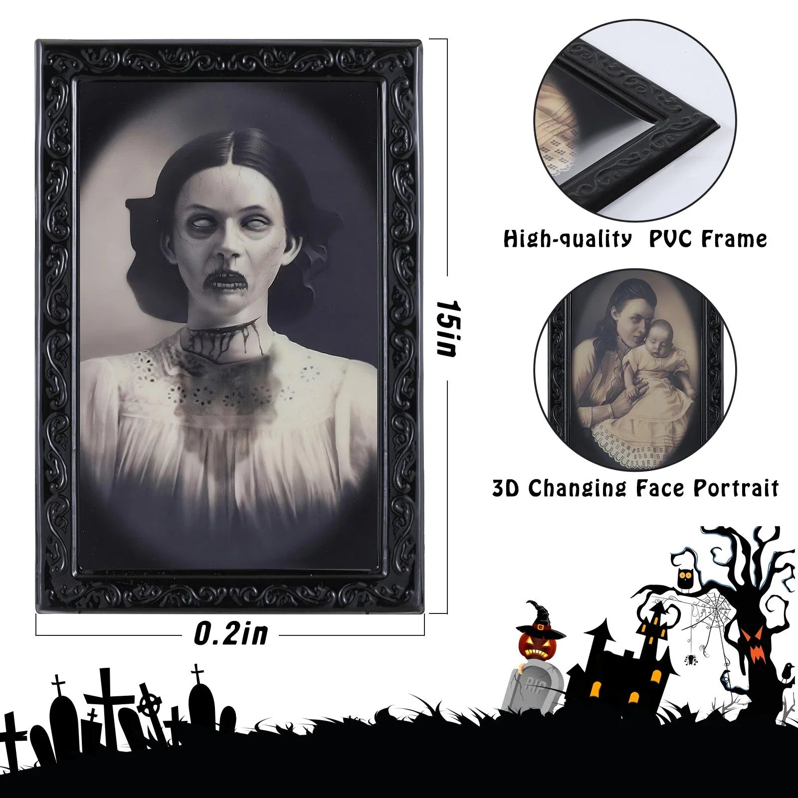 Spooky 3D changing face Halloween picture frame with realistic ghostly figure design