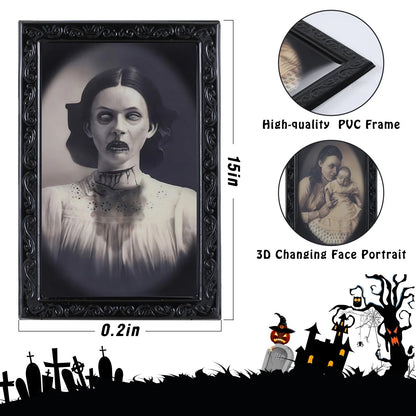 Spooky 3D changing face Halloween picture frame with realistic ghostly figure design