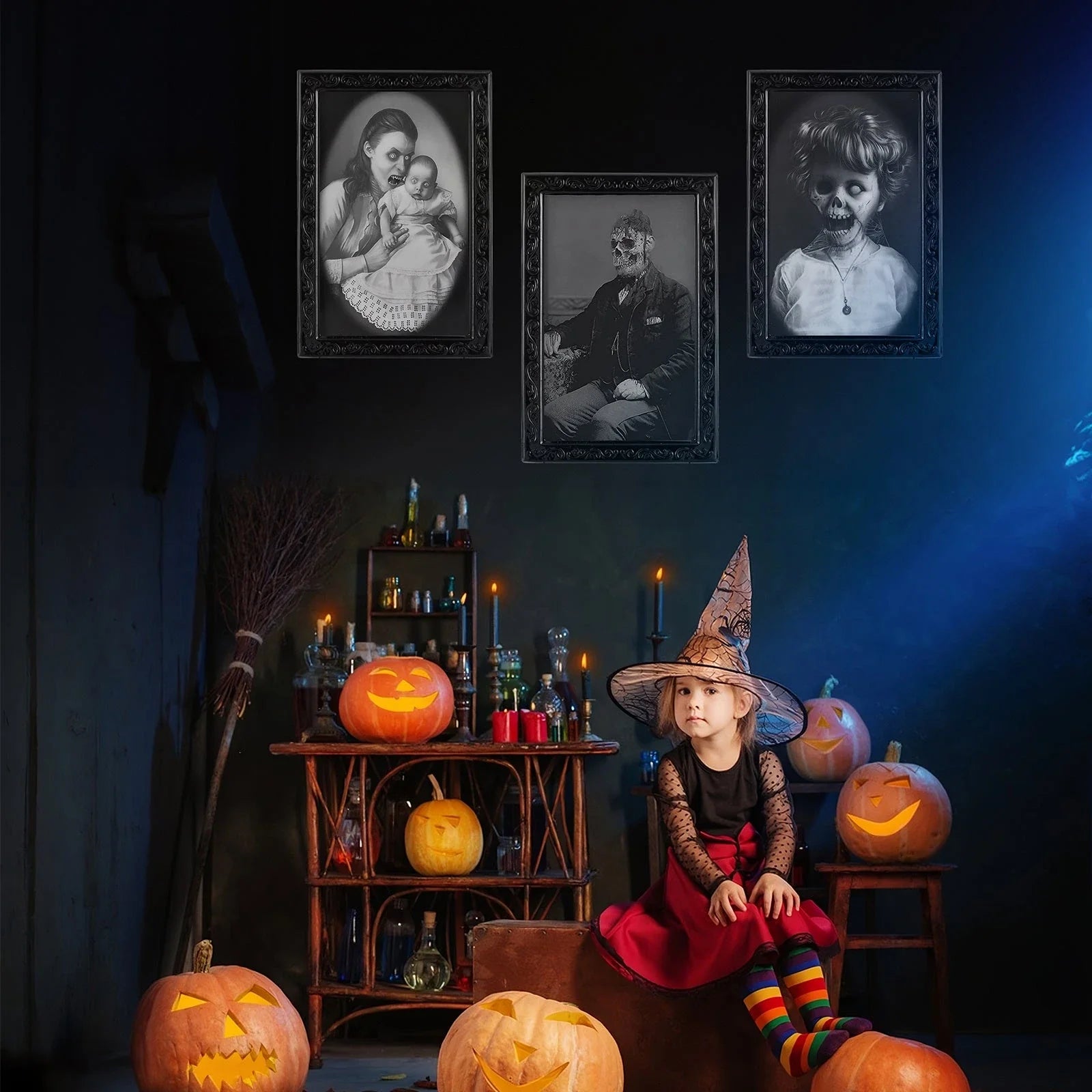 Spooky 3D changing face Halloween picture frame with realistic ghostly figure design