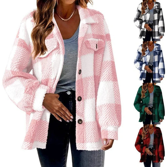 Stylish women's plush button coat in various colours for winter warmth