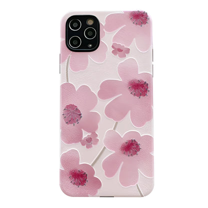 Pink soft rubber flower phone case for iPhone with lanyard hole