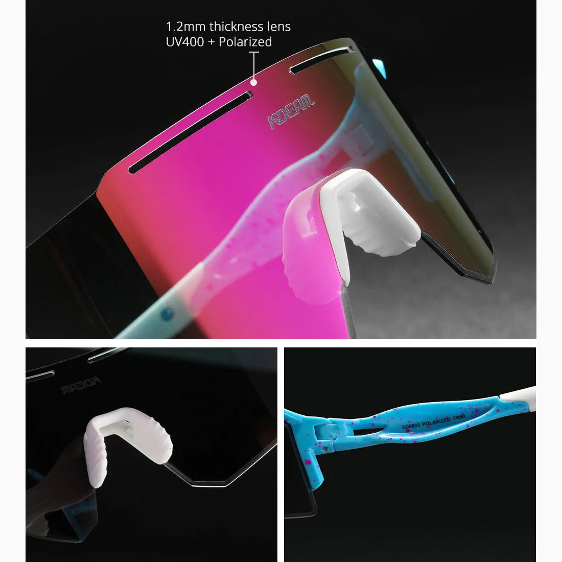 Polarised cycling sunglasses with frameless TR90 lightweight frame in sports design for athletic activities