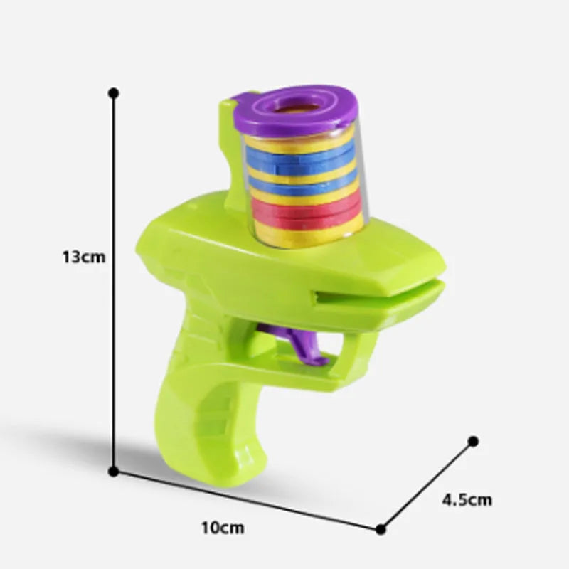 Green and purple durable plastic cat toy launcher for foam disc play without batteries
