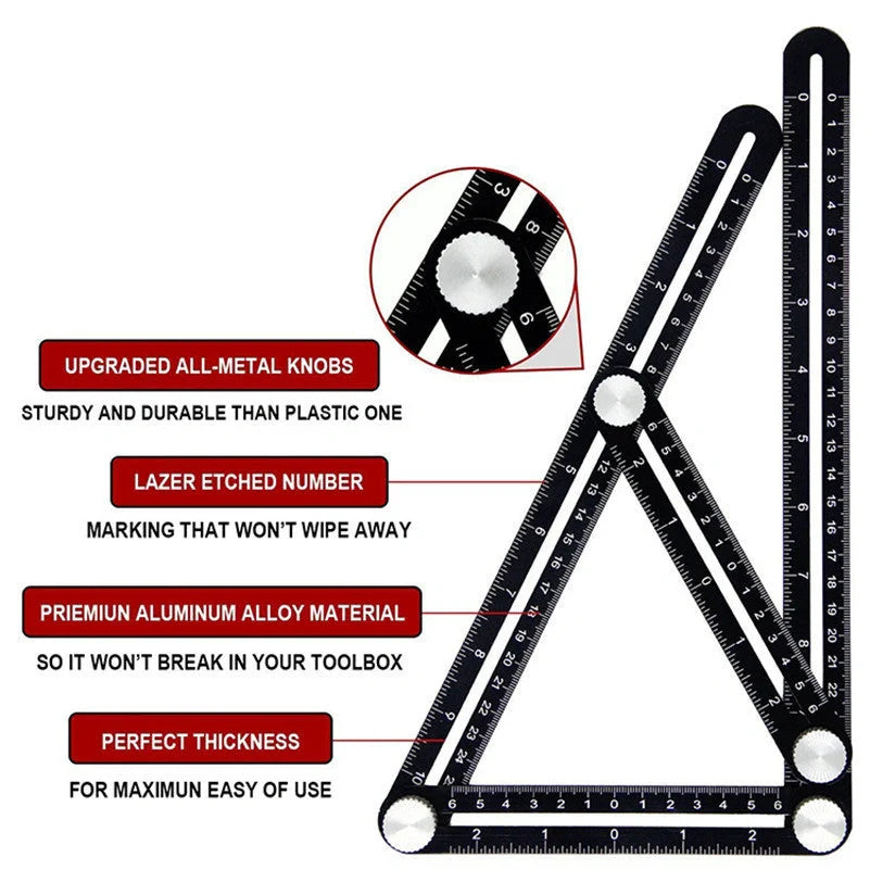Aluminium alloy six-fold multi-angle measuring ruler for precise tile and flooring layouts