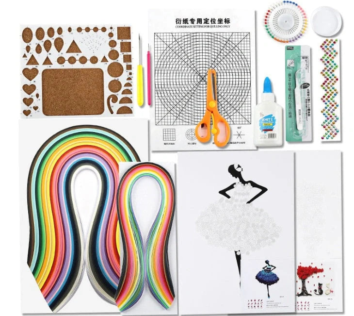 DIY Paper Craft Quill Art Kit with assorted colour paper strips and crafting tools