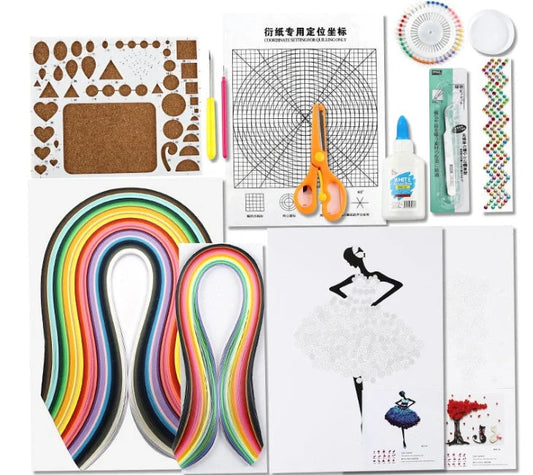 DIY Paper Craft Quill Art Kit with assorted colour paper strips and crafting tools