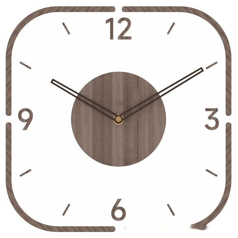 Transparent wooden frame wall clock with modern design in 35cm square size