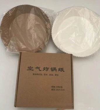 Disposable air fryer liners made from high-quality parchment paper, designed to keep your air fryer clean and your meals healthy
