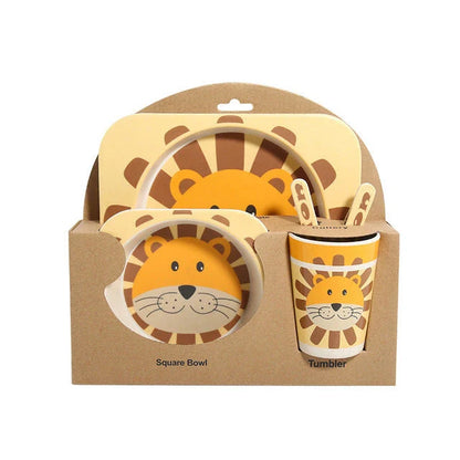 Stylish bamboo fibre children's tableware set with playful animal designs