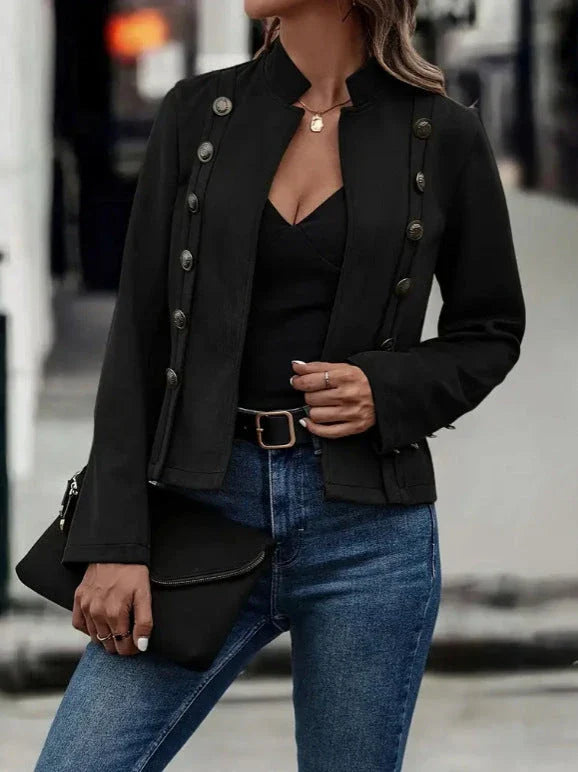 Stylish double-breasted short jacket for women, featuring a retro suede design and available in a variety of rich colors