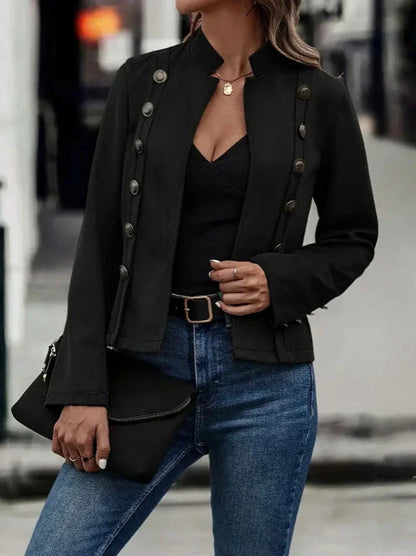 Stylish double-breasted short jacket for women, featuring a retro suede design and available in a variety of rich colors