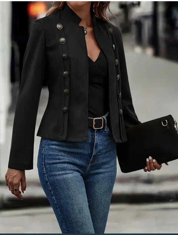 Stylish double-breasted short jacket for women, featuring a retro suede design and available in a variety of rich colors